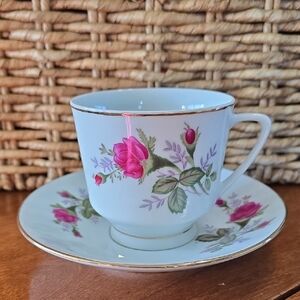 Vintage Tearose Rosebud Floral Teacup And Saucer Set